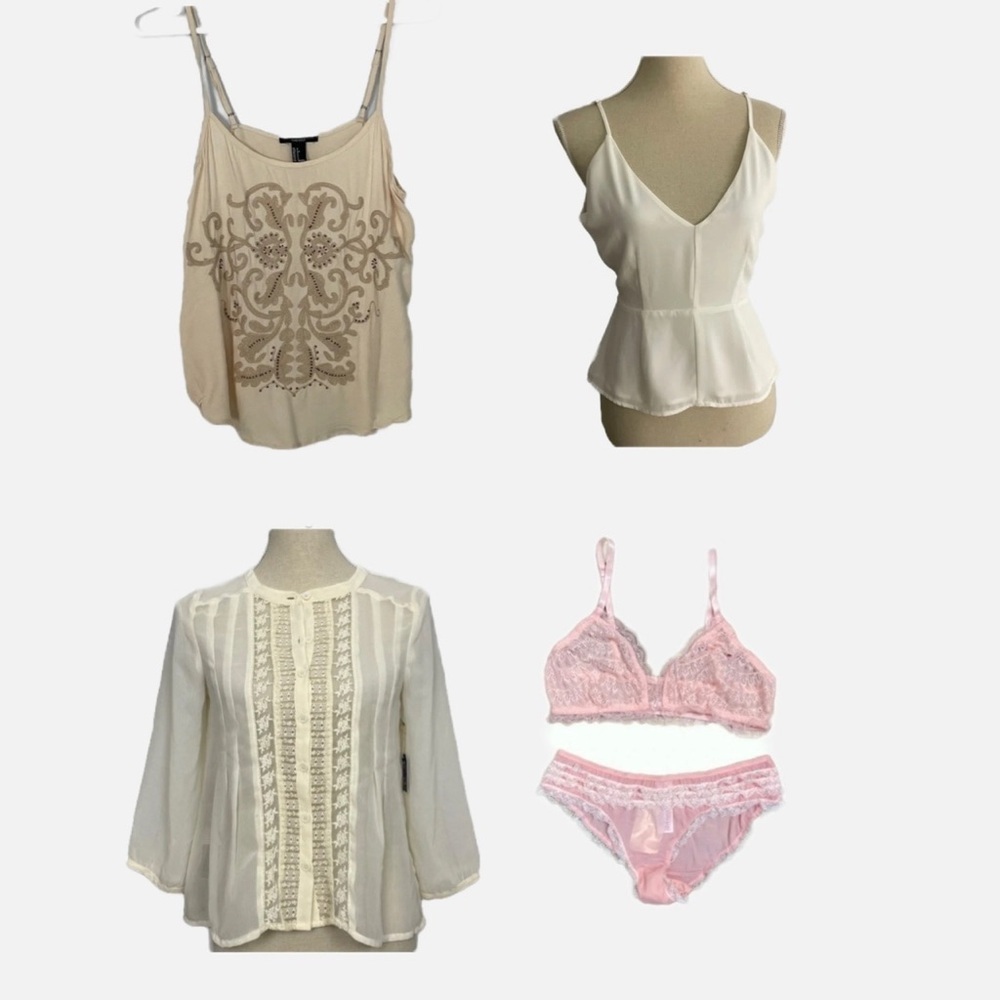 Forever 21 Camisole Top Womens Medium Cream Embroidered Beaded Boho Tank